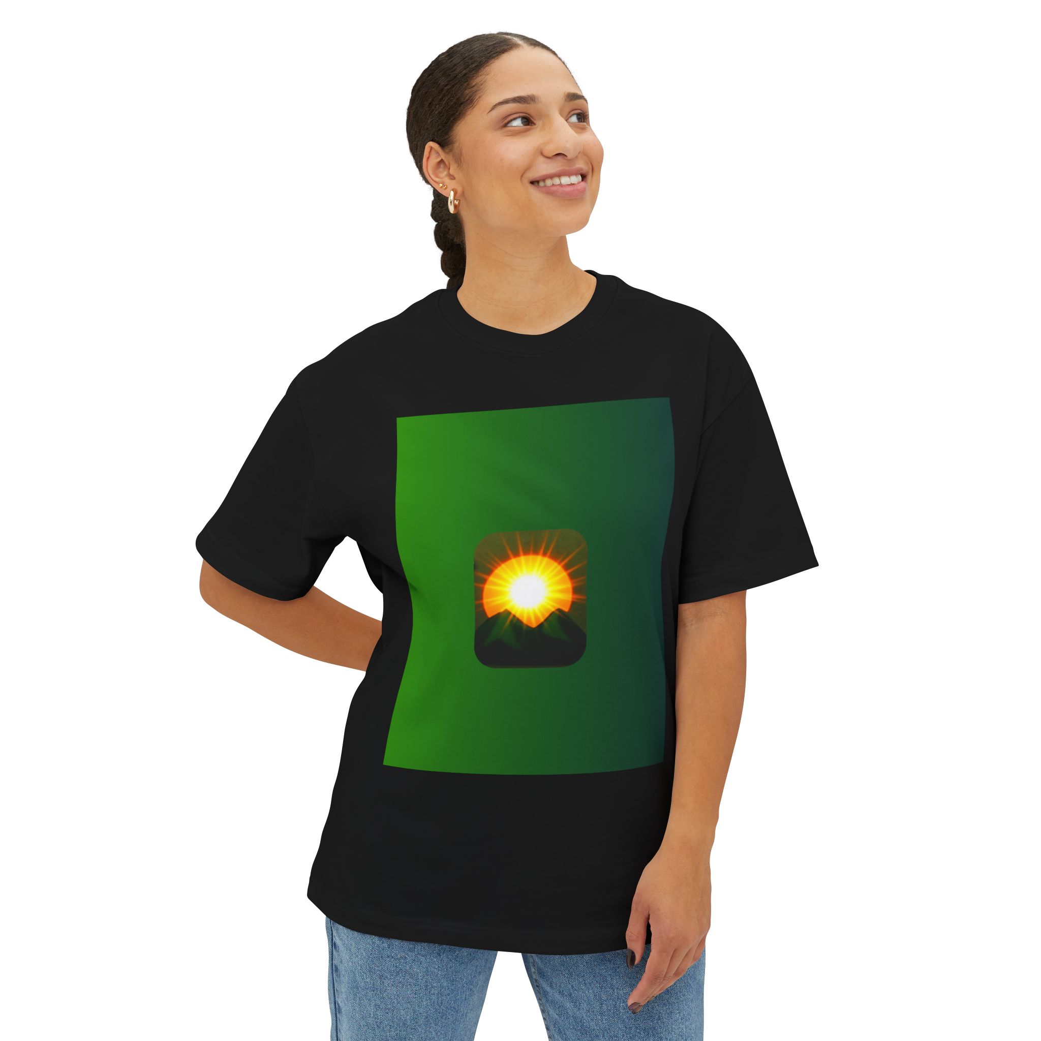 Sunrise Mountains Graphic Tee — Green Gradient Sunrise Design - Image 7