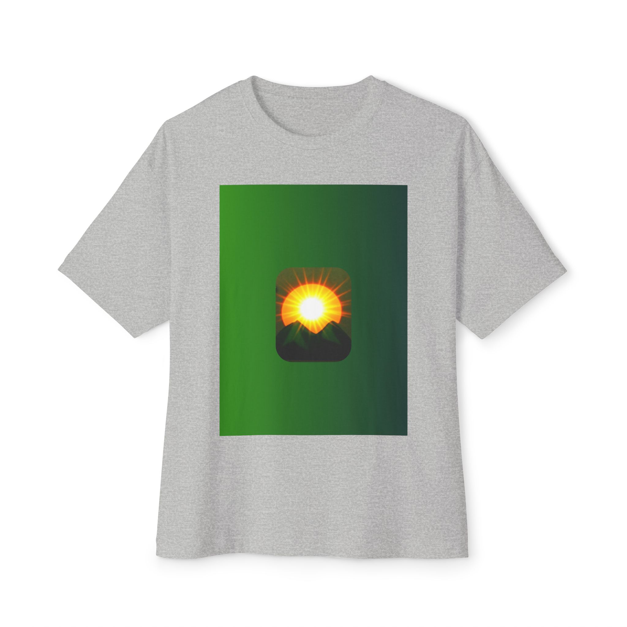Sunrise Mountains Graphic Tee — Green Gradient Sunrise Design - Image 17