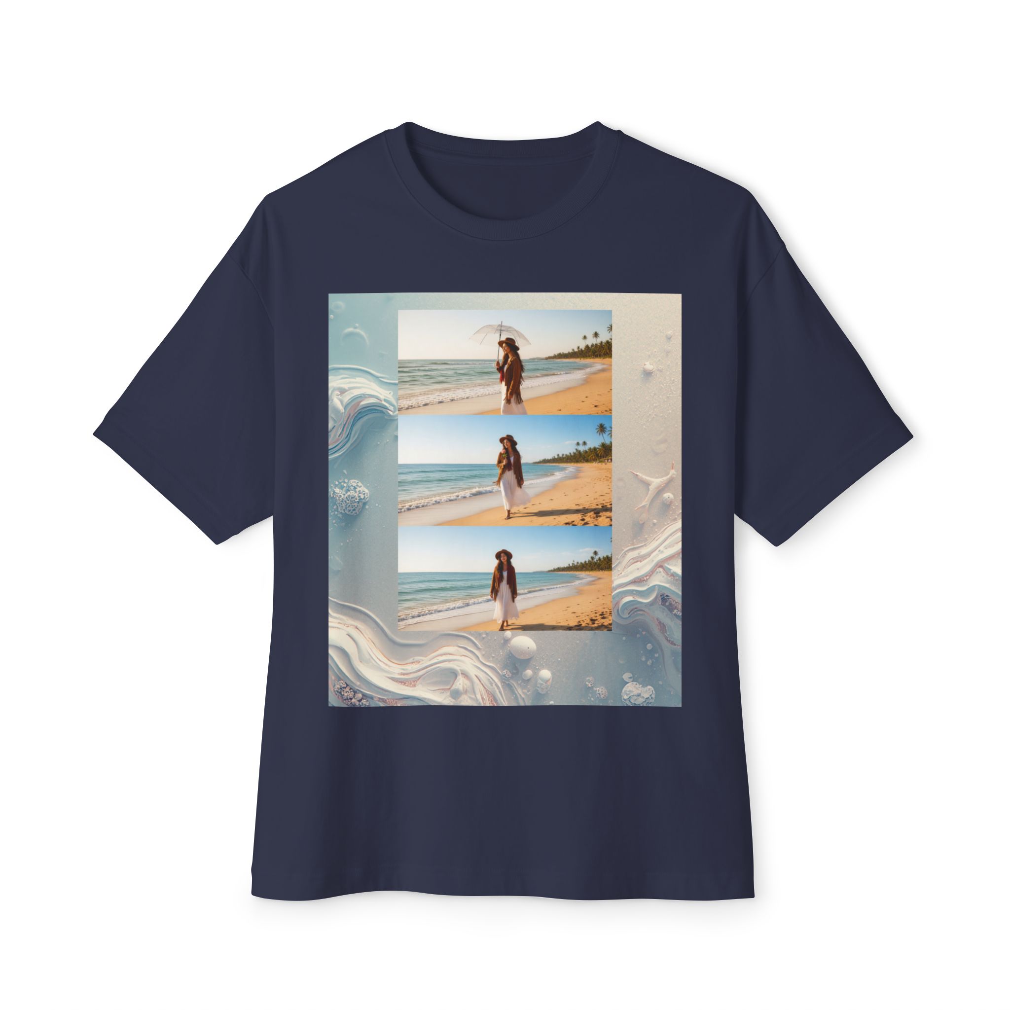 Boxy Tee — Vintage Beach Photo Collage Graphic T-Shirt - Image 13