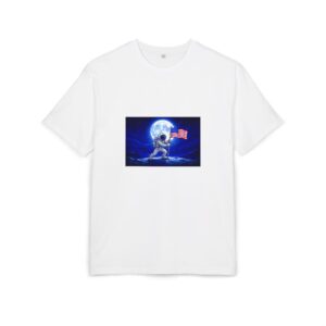 Astronaut with American Flag Tee — Retro Space Moon Graphic T‑Shirt