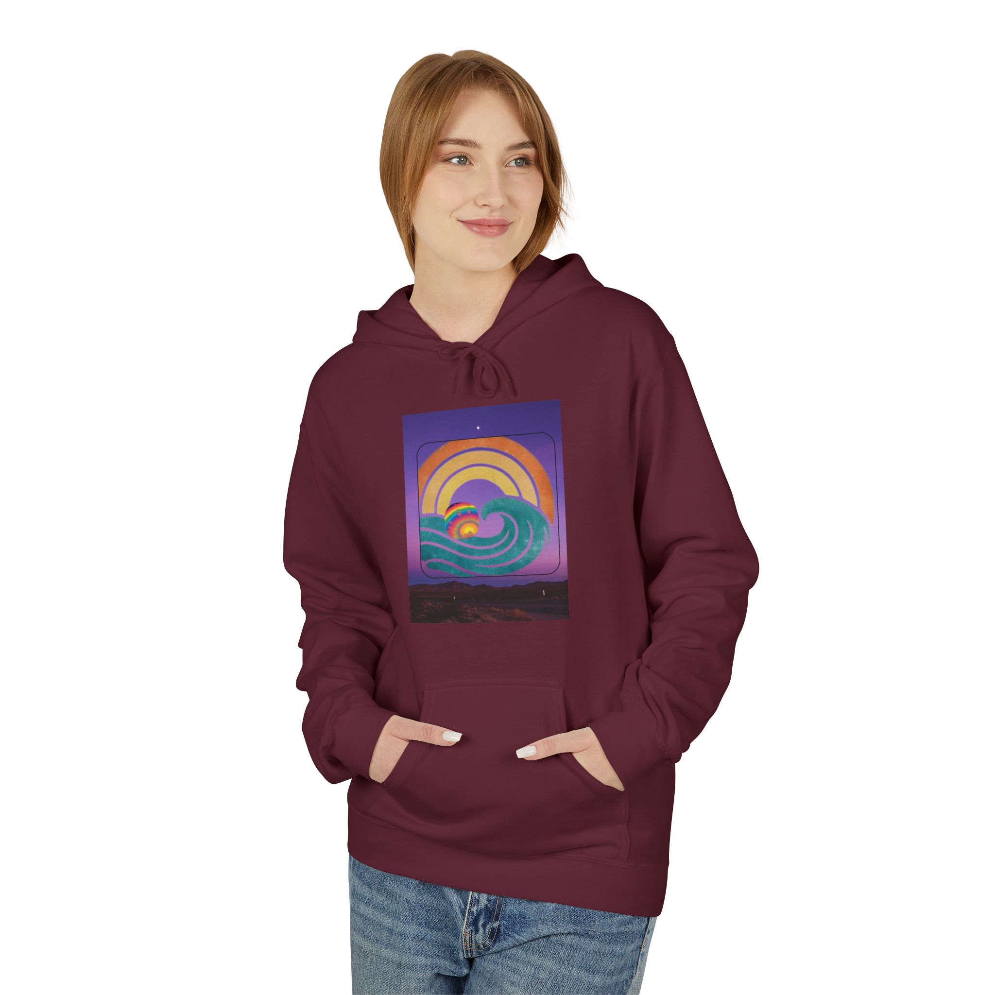 Retro Rainbow Surf Hoodie — Vintage Sunset Surfboard Graphic - Image 19