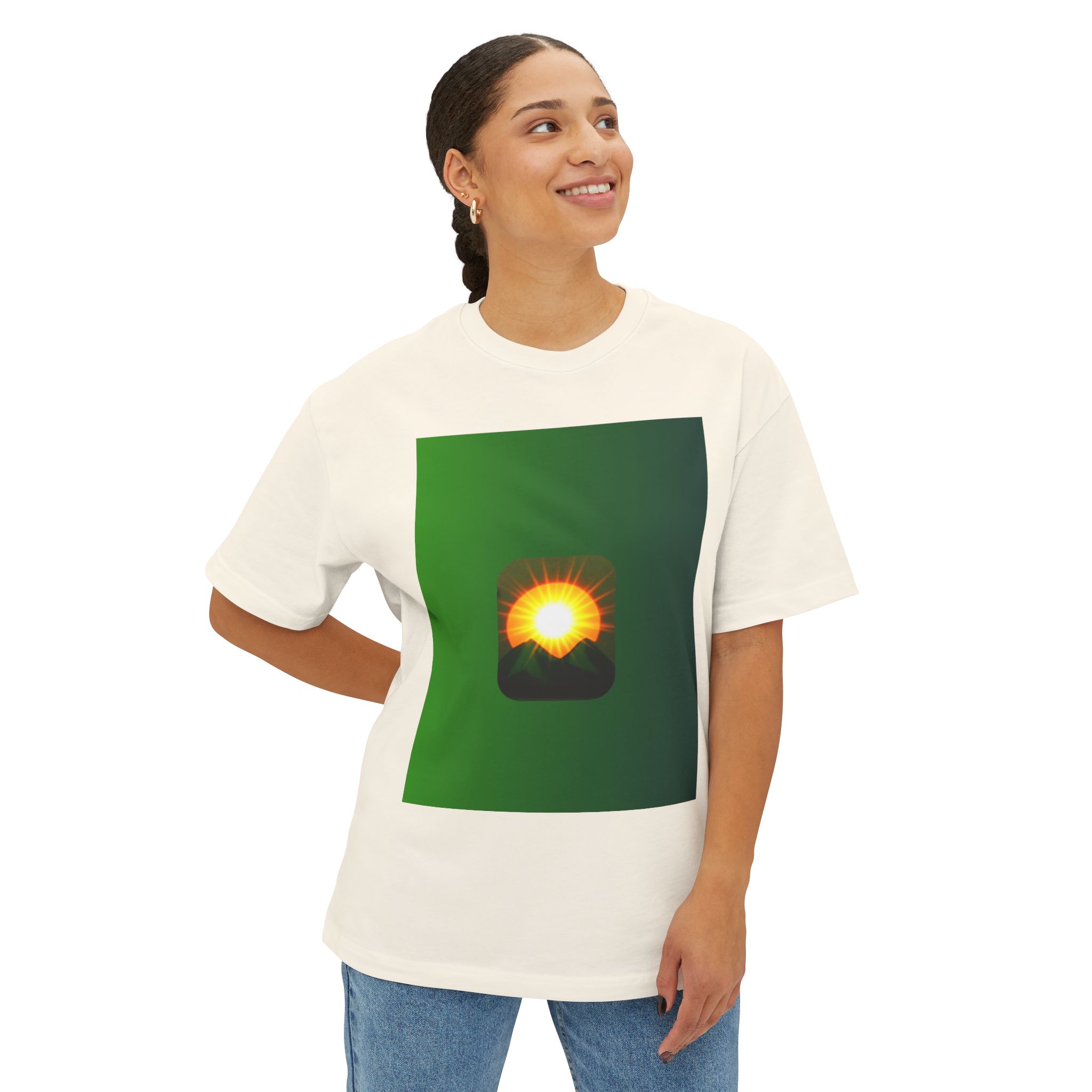 Sunrise Mountains Graphic Tee — Green Gradient Sunrise Design - Image 11