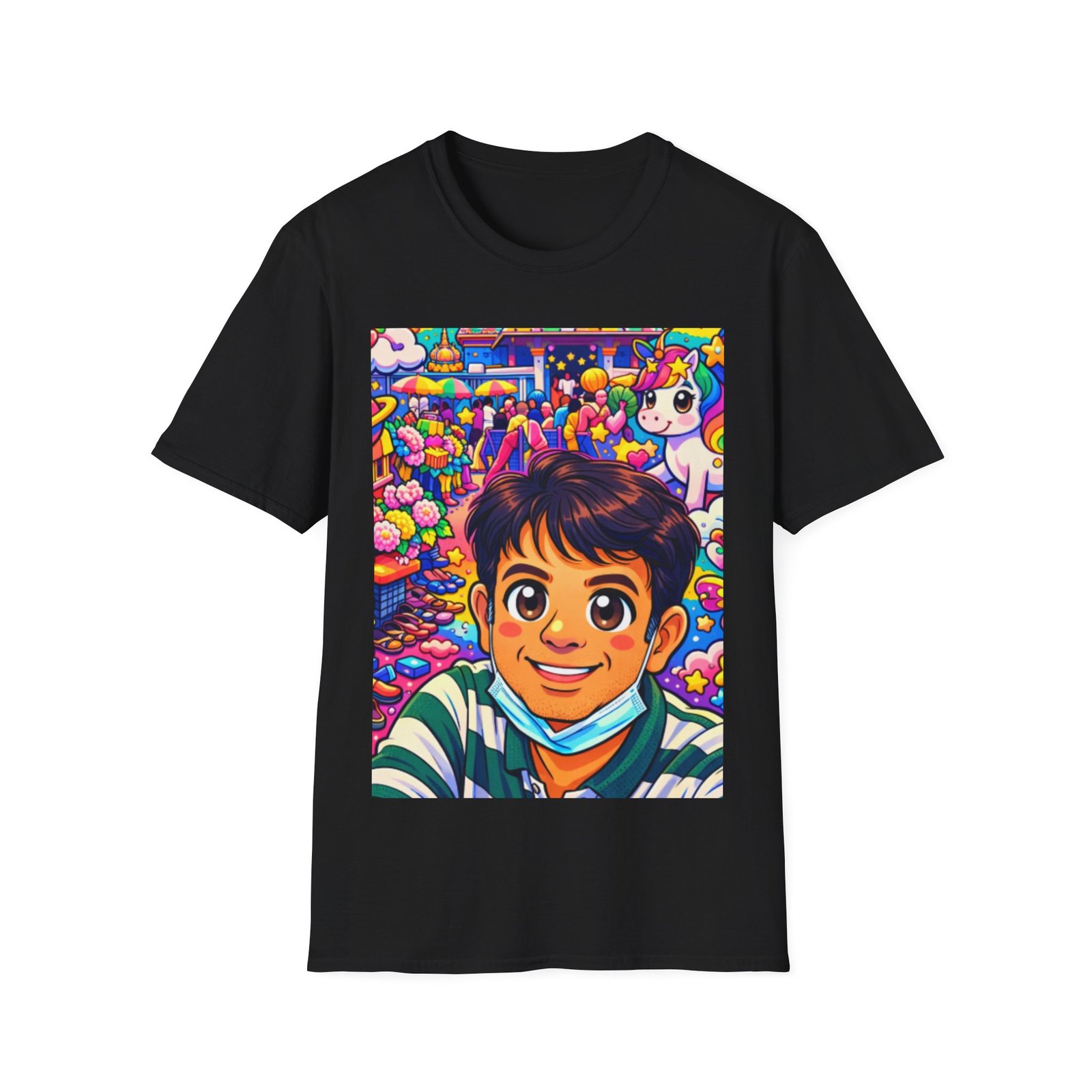 Colorful Cartoon Selfie T‑Shirt — Cute Kid & Unicorn Pop Art Tee - Image 5