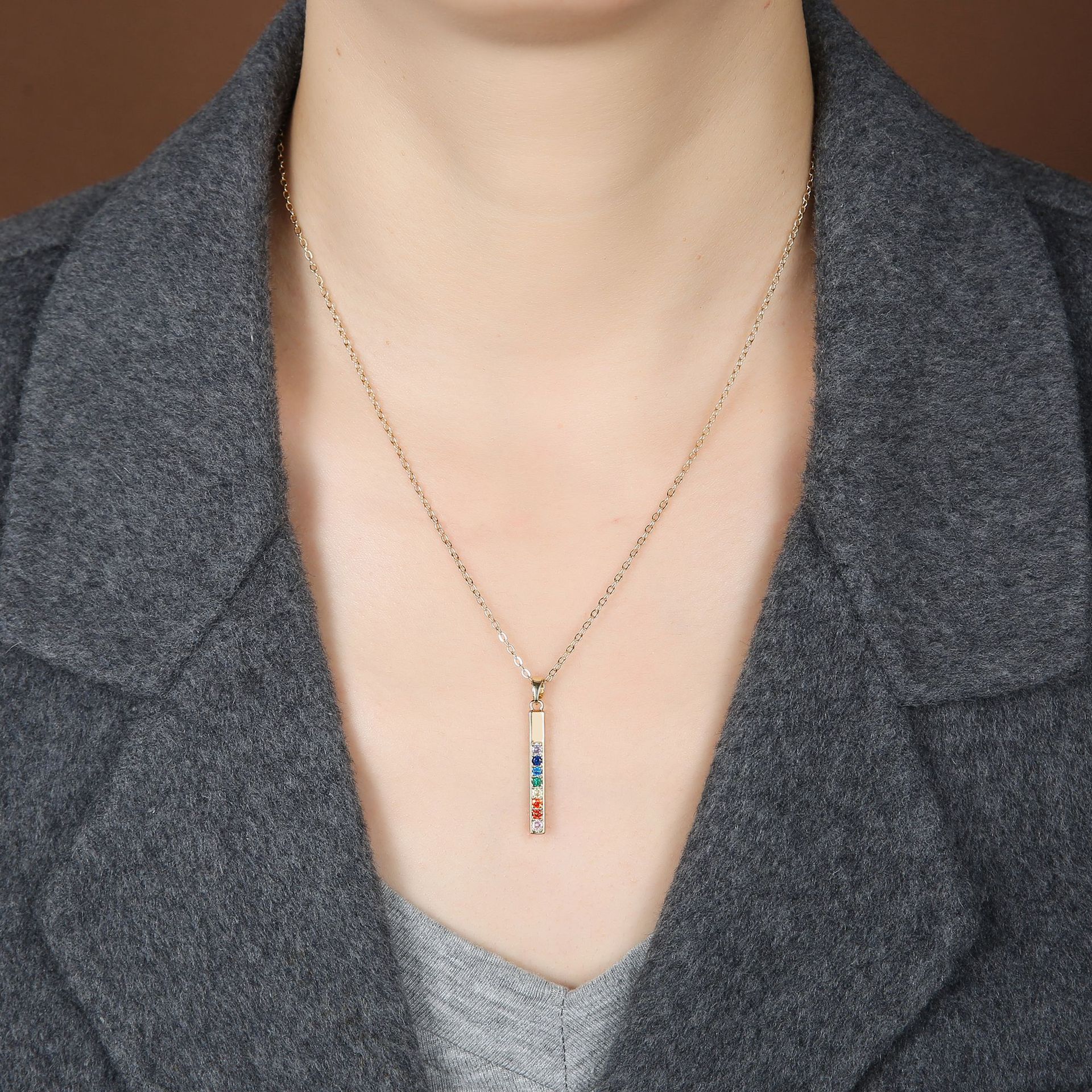 Rainbow Bar Pendant Necklace - Elegant -Pair £36