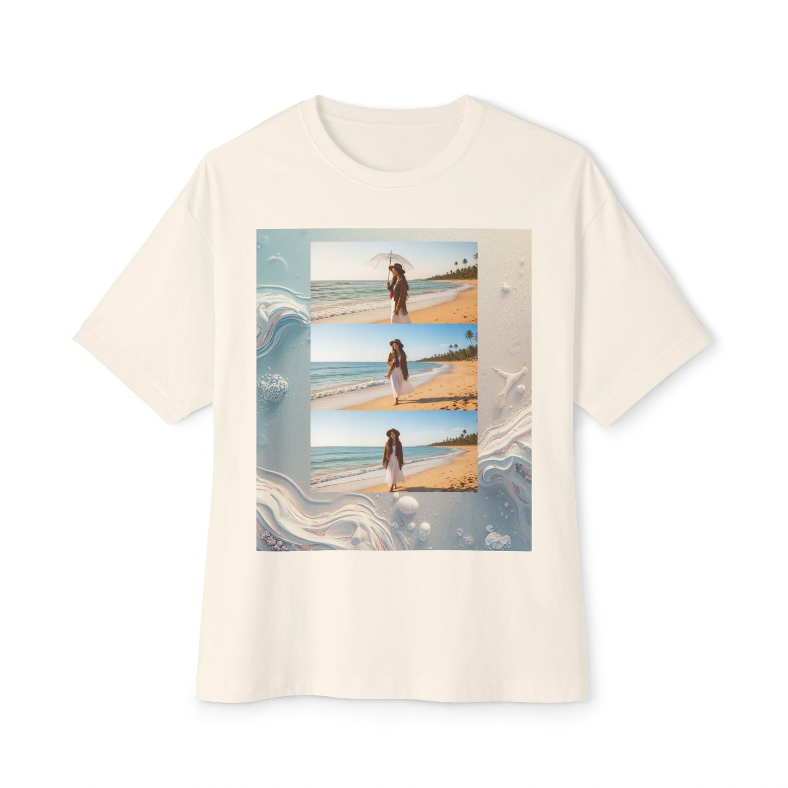 Boxy Tee — Vintage Beach Photo Collage Graphic T-Shirt - Image 9