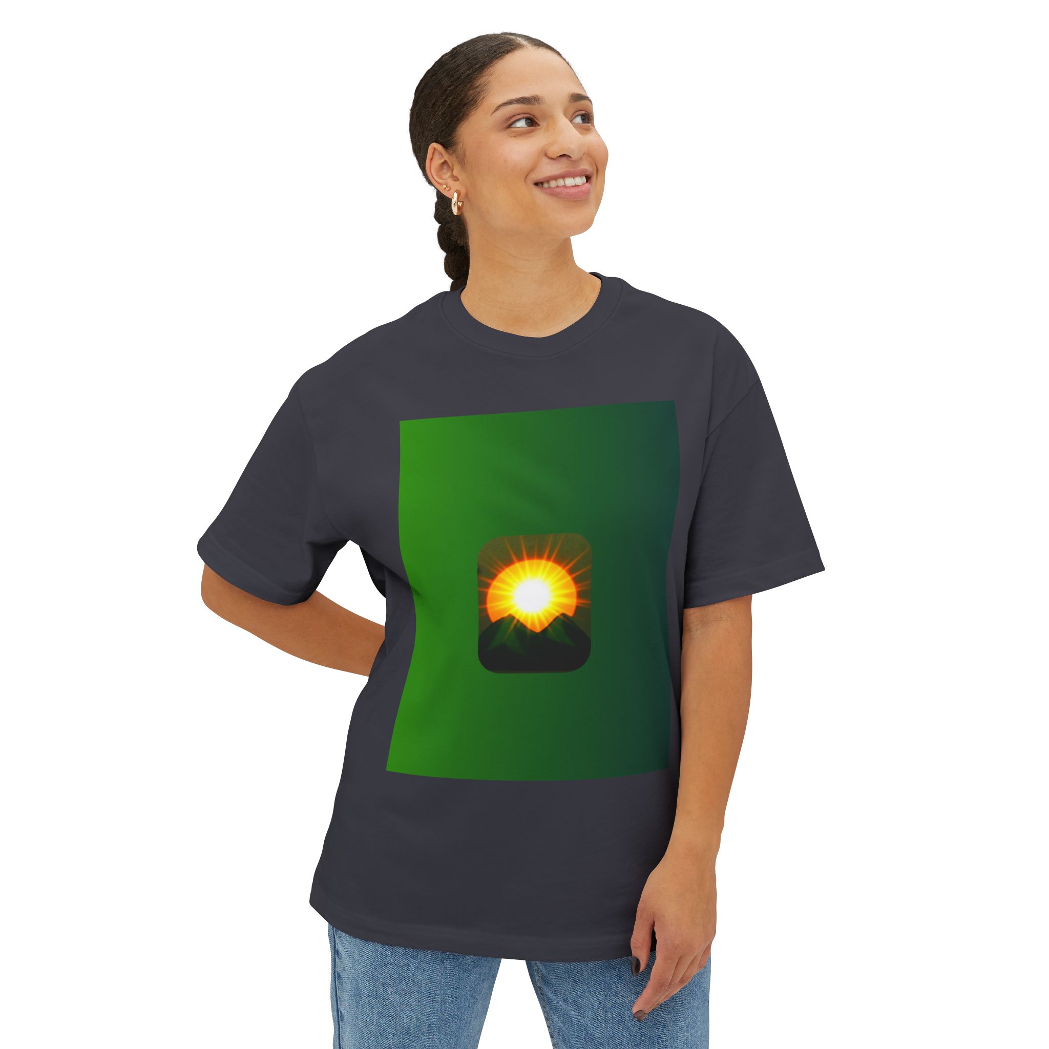 Sunrise Mountains Graphic Tee — Green Gradient Sunrise Design - Image 15