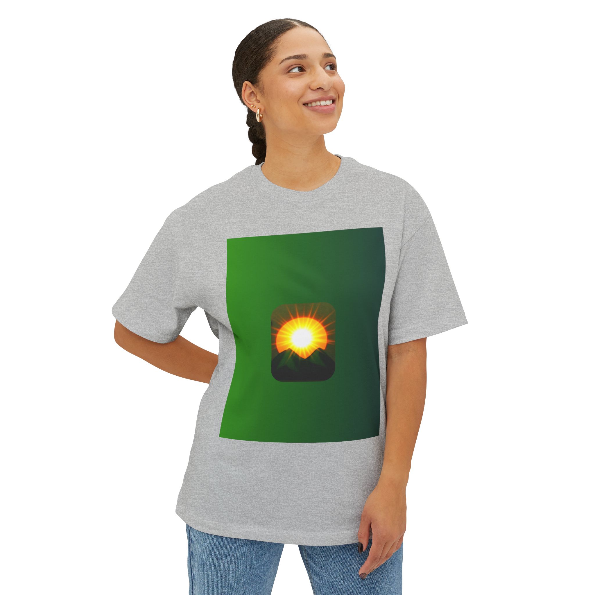 Sunrise Mountains Graphic Tee — Green Gradient Sunrise Design - Image 19
