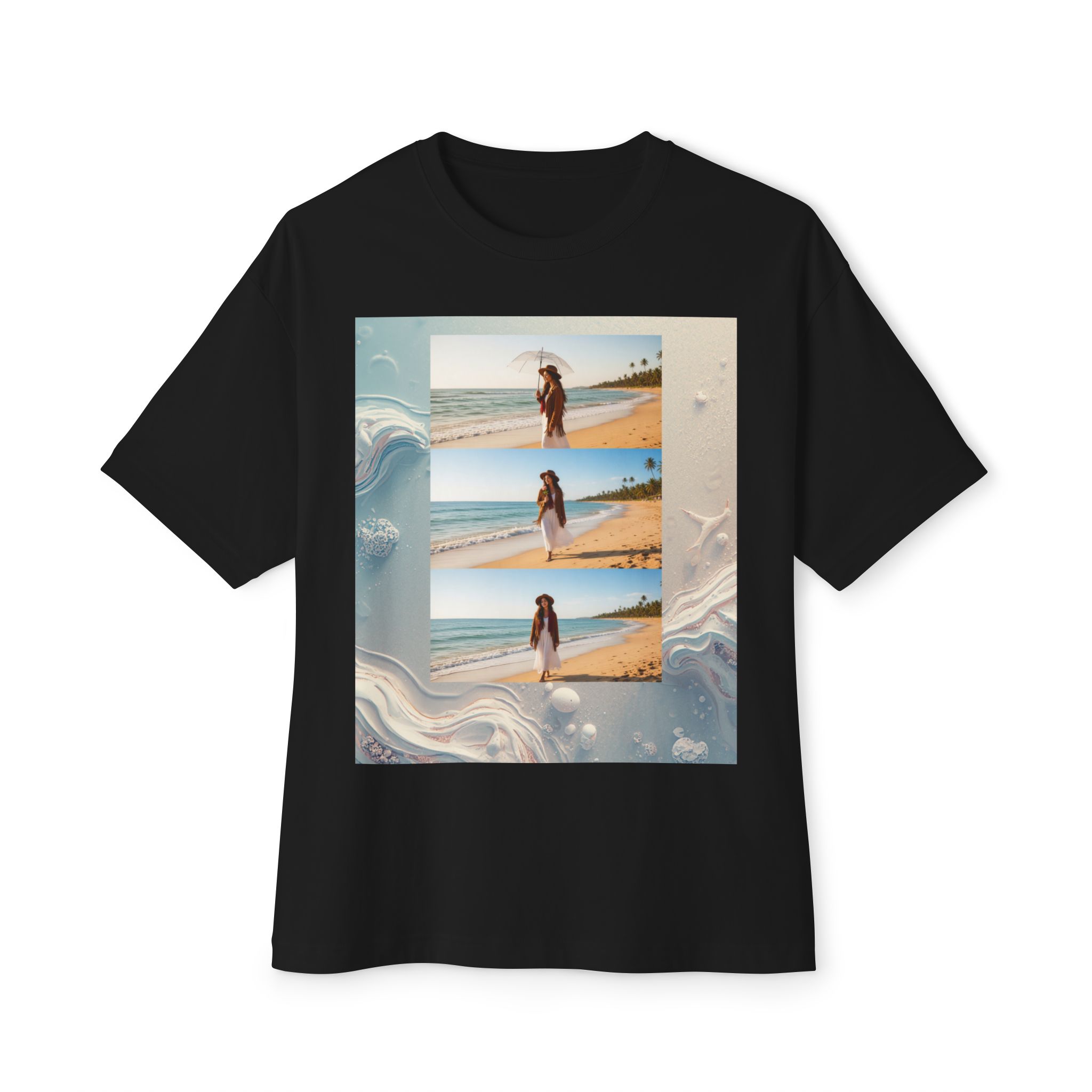 Boxy Tee — Vintage Beach Photo Collage Graphic T-Shirt - Image 5
