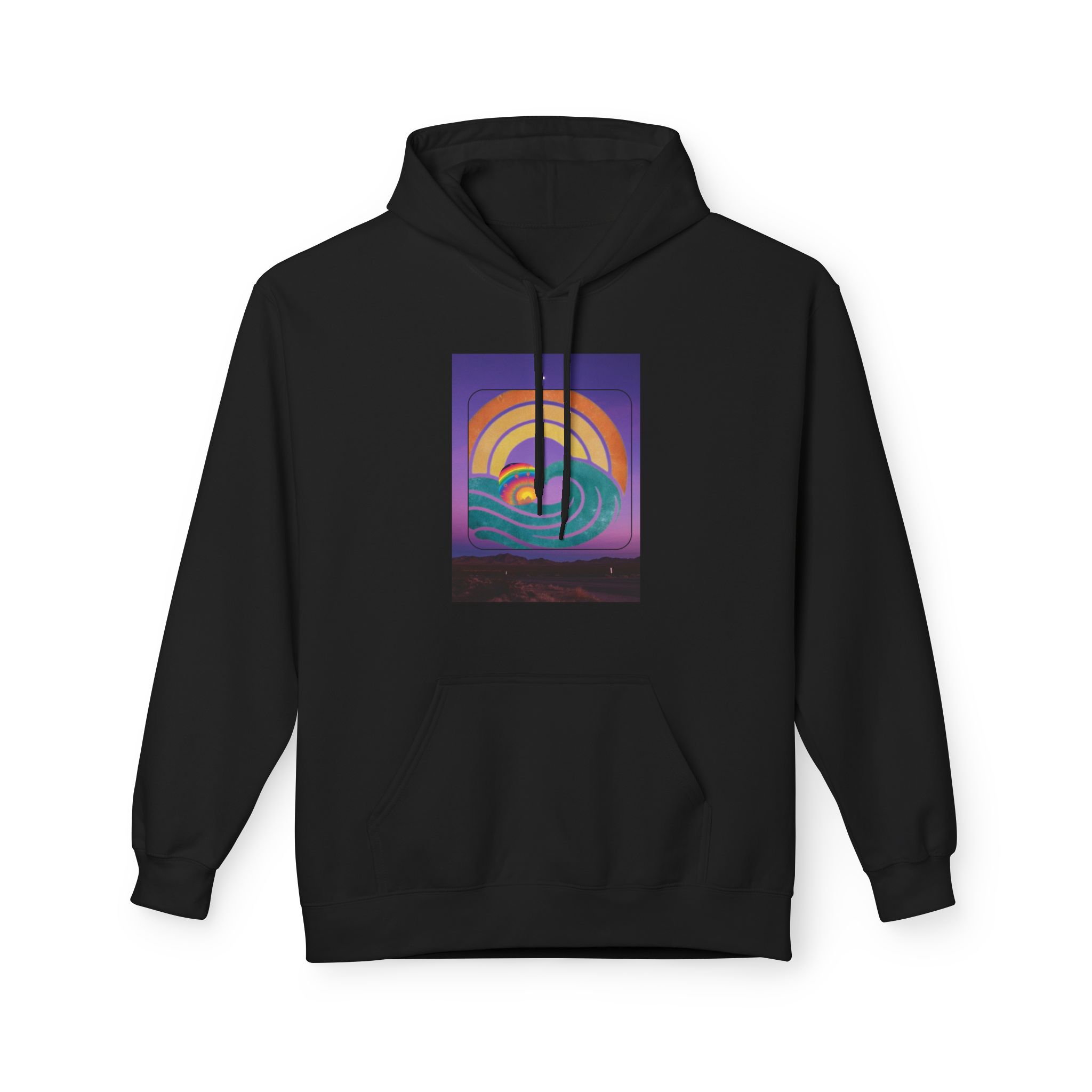 Retro Rainbow Surf Hoodie — Vintage Sunset Surfboard Graphic - Image 5