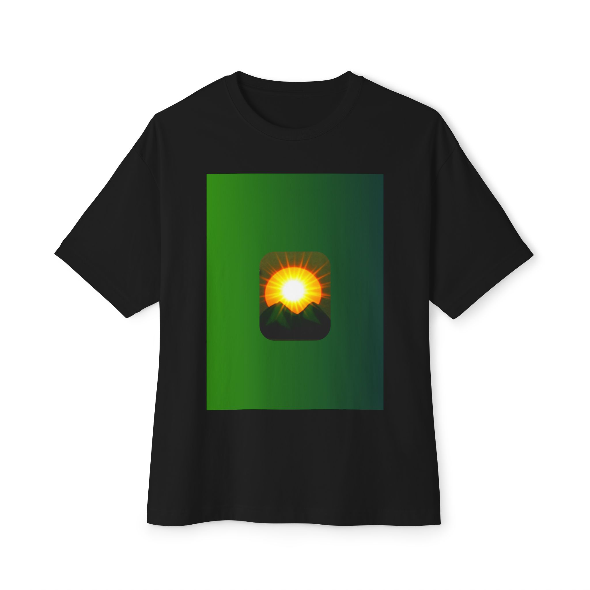 Sunrise Mountains Graphic Tee — Green Gradient Sunrise Design - Image 5