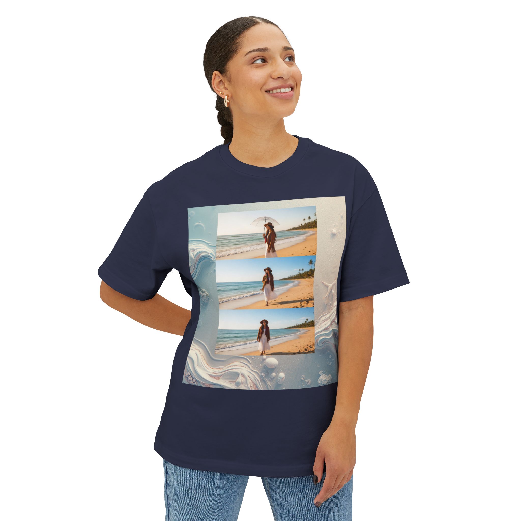 Boxy Tee — Vintage Beach Photo Collage Graphic T-Shirt - Image 15