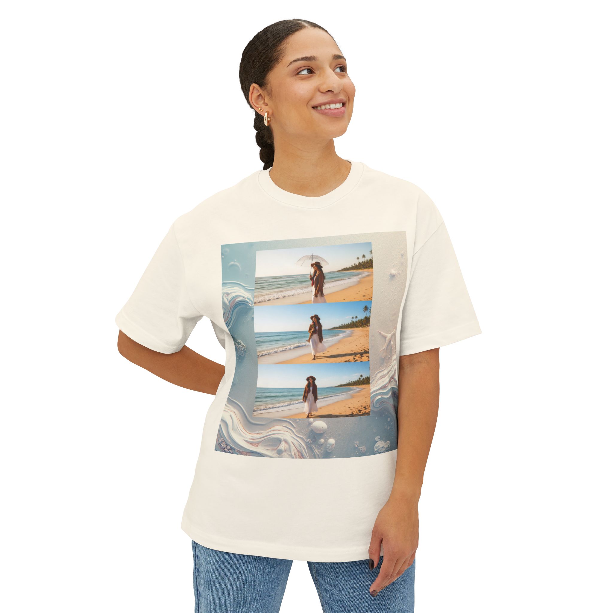 Boxy Tee — Vintage Beach Photo Collage Graphic T-Shirt - Image 11