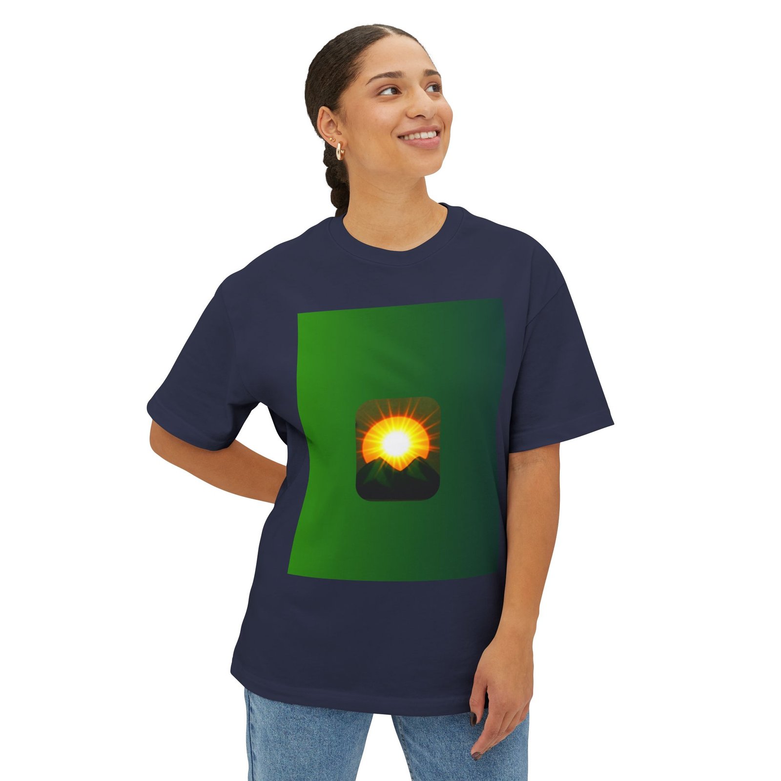 Sunrise Mountains Graphic Tee — Green Gradient Sunrise Design - Image 23