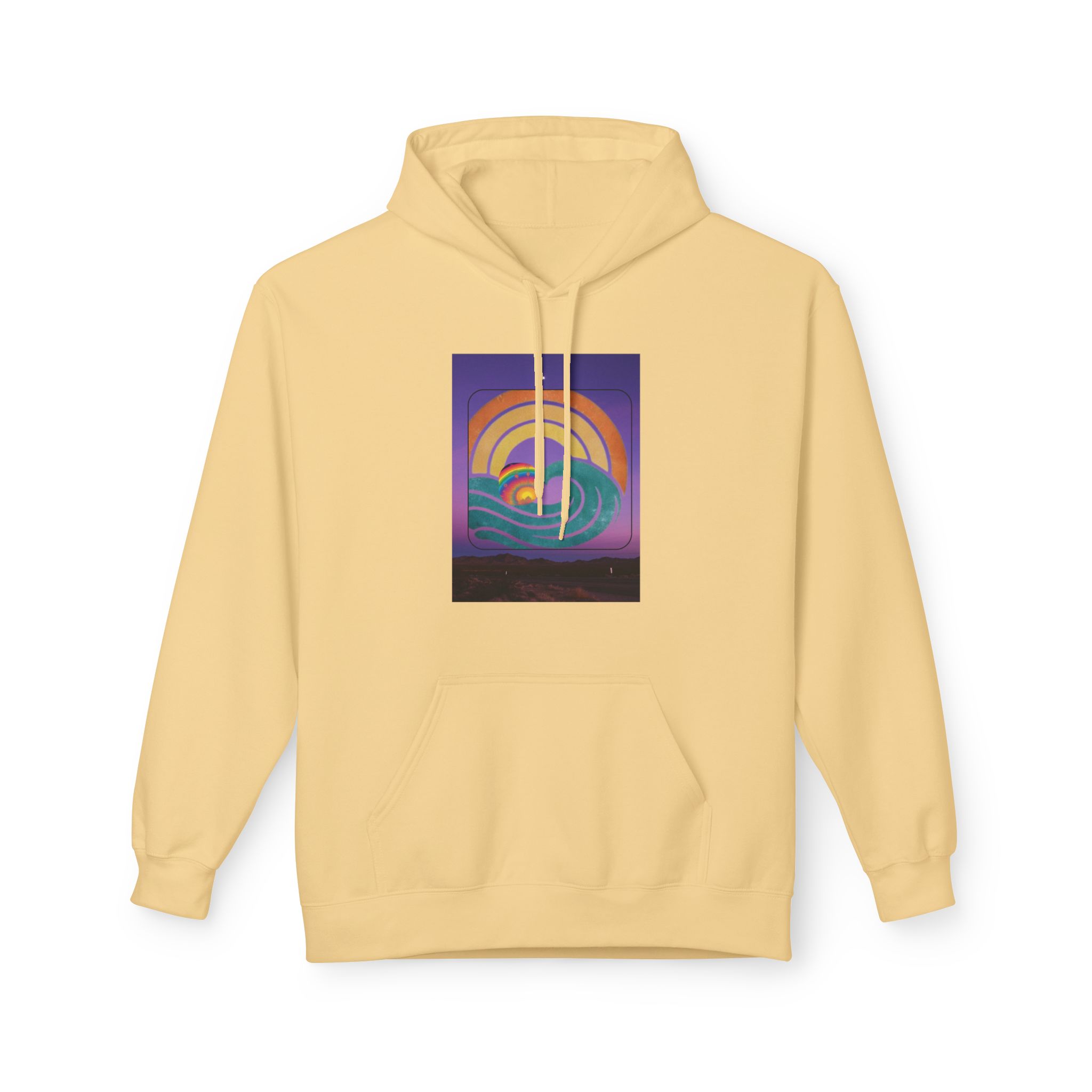 Retro Rainbow Surf Hoodie — Vintage Sunset Surfboard Graphic - Image 9