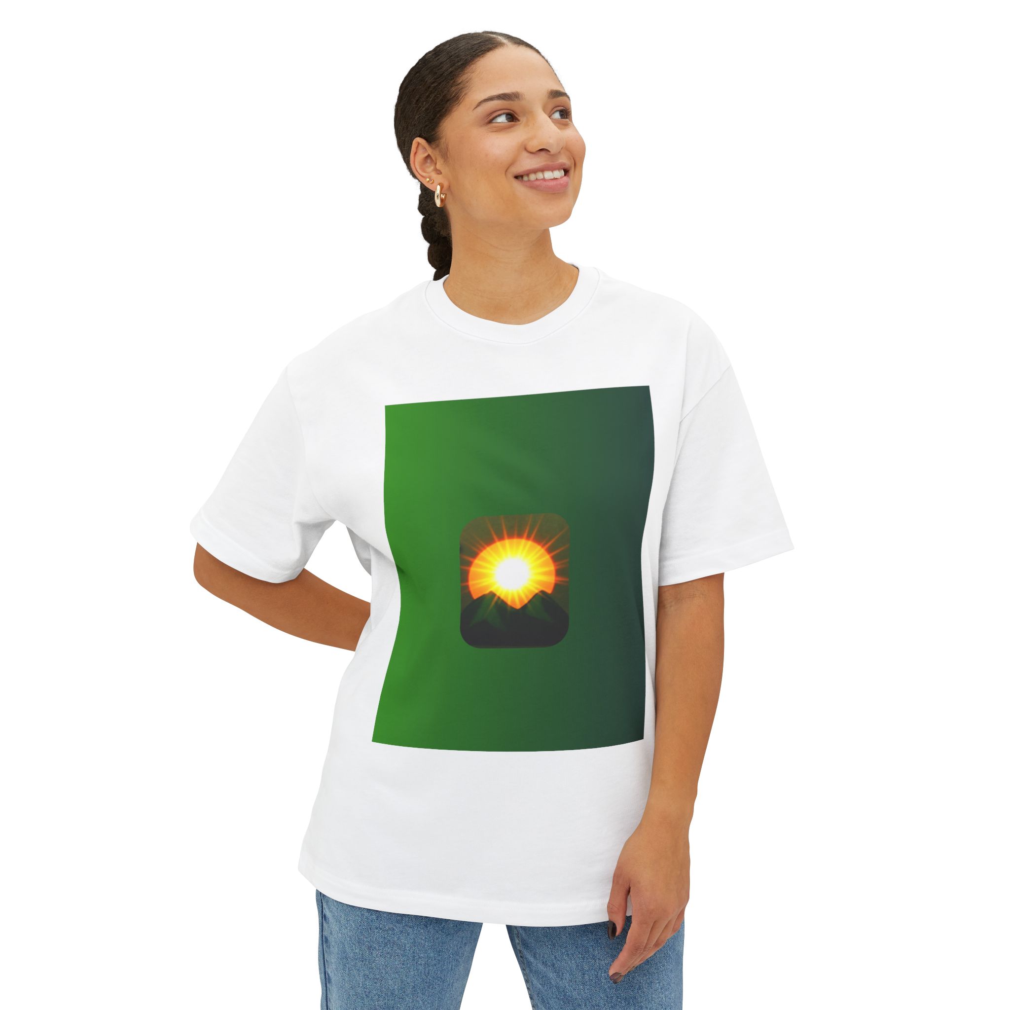 Sunrise Mountains Graphic Tee — Green Gradient Sunrise Design - Image 3
