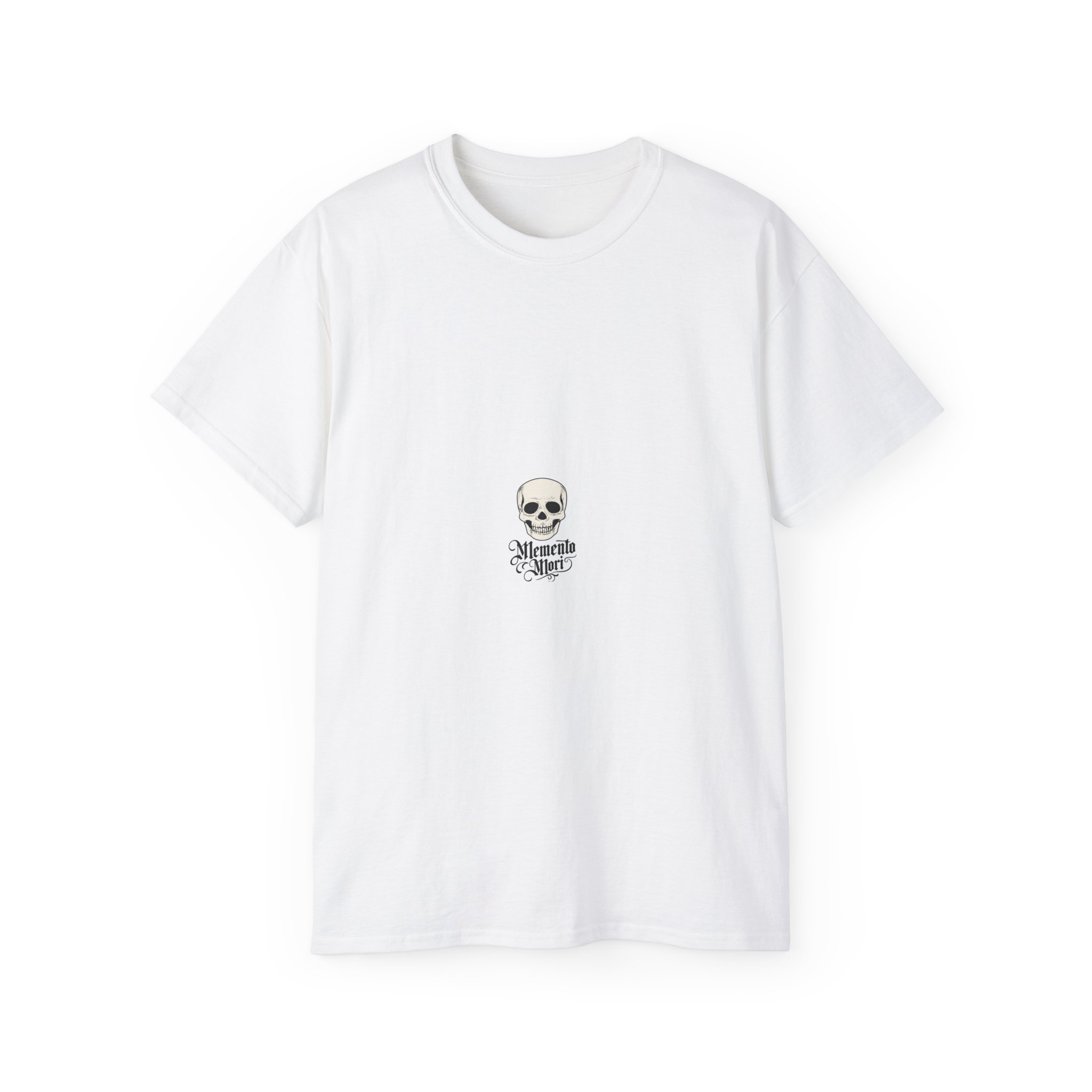 Skull & Roses Graphic Tee — Small Chest Skull with 'Alone' Text