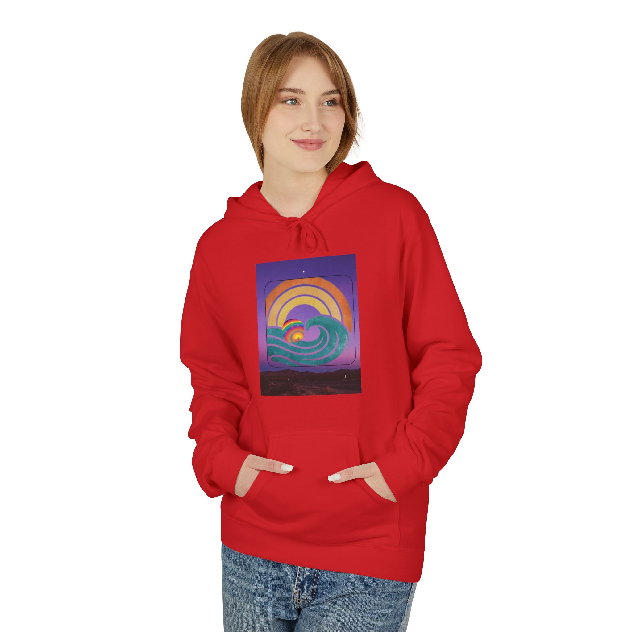 Retro Rainbow Surf Hoodie — Vintage Sunset Surfboard Graphic - Image 23
