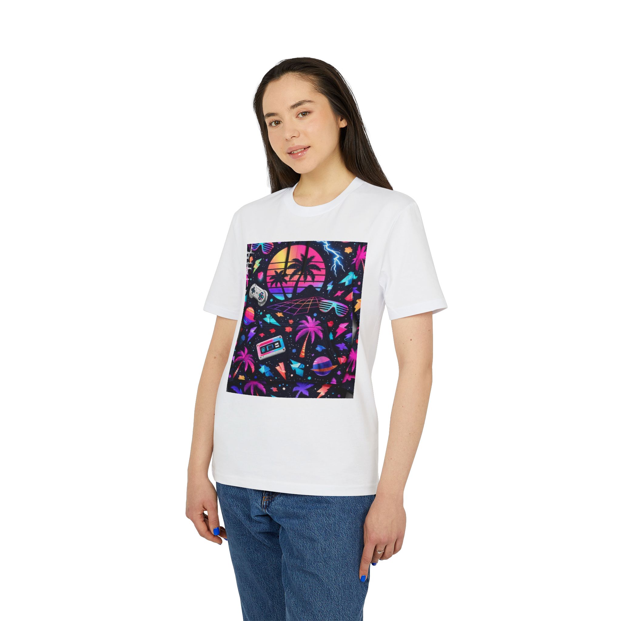 Retro Vaporwave T-Shirt — Neon 80s Synthwave Palm Trees & Cassette Design - Image 3