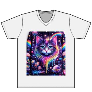 V-Neck Tee — Neon Cosmic Cat Graphic